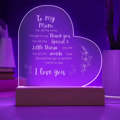 To My Mom Gift Engraved Acrylic Plaque