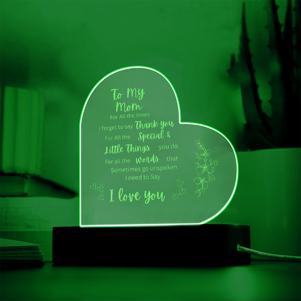 To My Mom Gift Engraved Acrylic Plaque