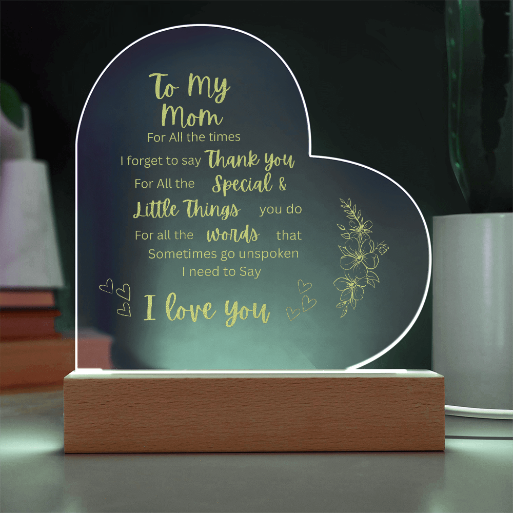 To My Mom Gift Engraved Acrylic Plaque