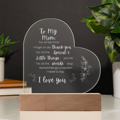 To My Mom Gift Engraved Acrylic Plaque