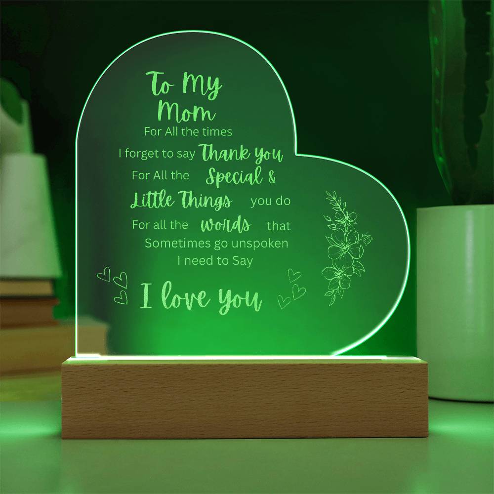 To My Mom Gift Engraved Acrylic Plaque