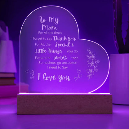 To My Mom Gift Engraved Acrylic Plaque