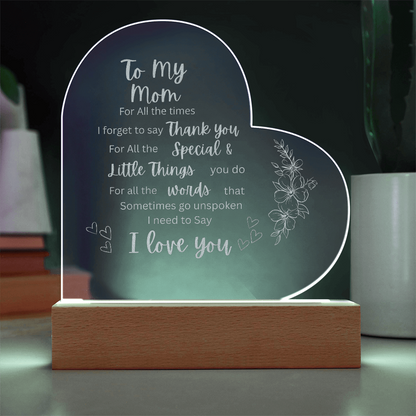 To My Mom Gift Engraved Acrylic Plaque