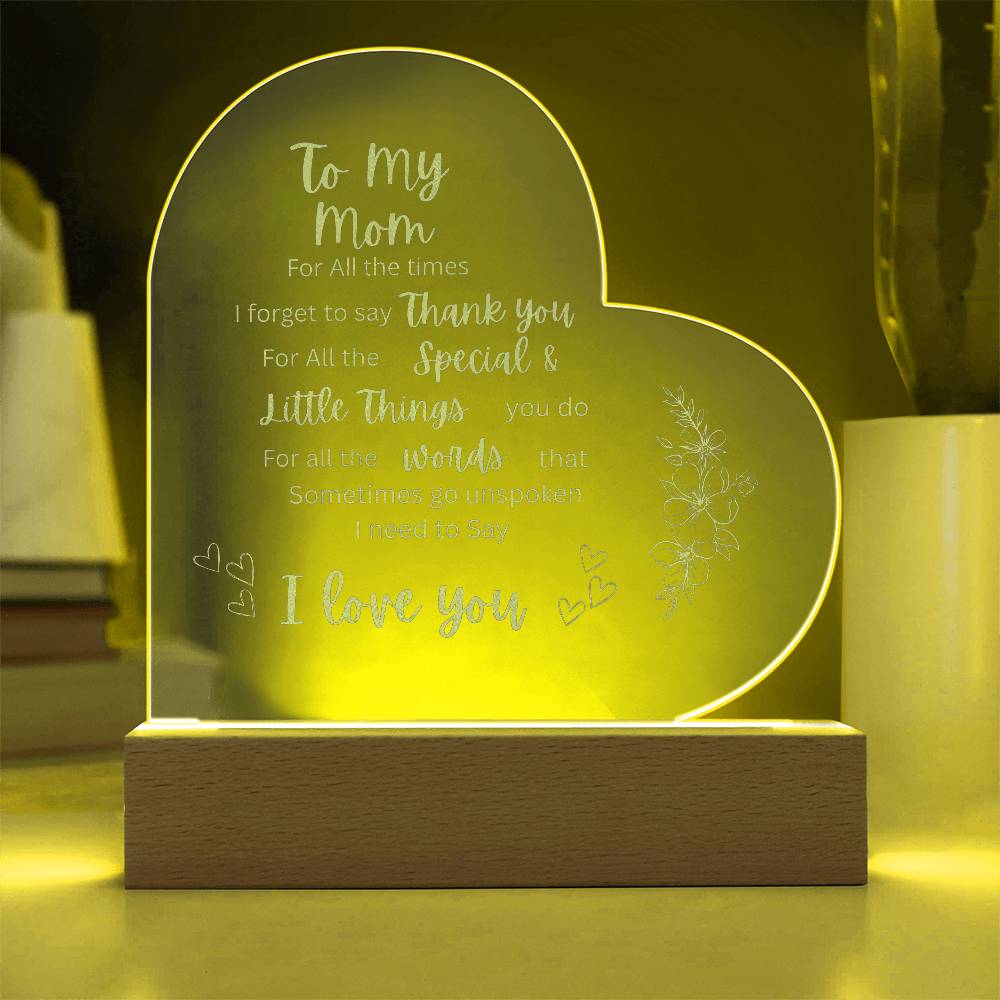 To My Mom Gift Engraved Acrylic Plaque